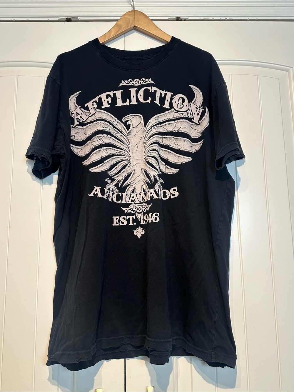 Affliction Men's Black Tee with White Graphic Size XXL